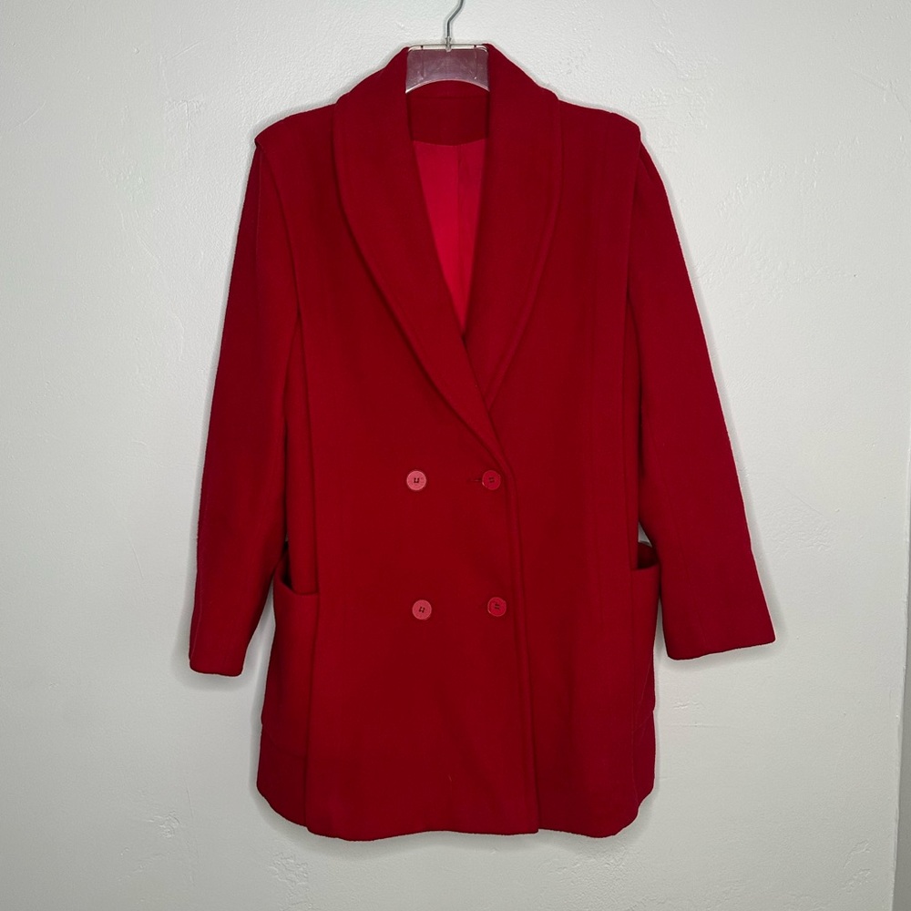 Vintage Red Wool Double-Breasted Women's Winter Coat